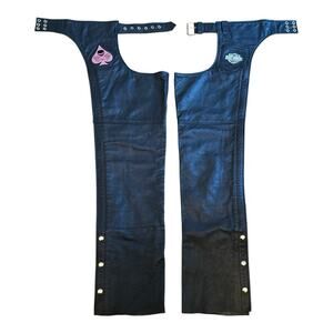 Leather Mill Chaps Womens XXS Black Leather Side Zip Snap Ankle Biker Motorcycle